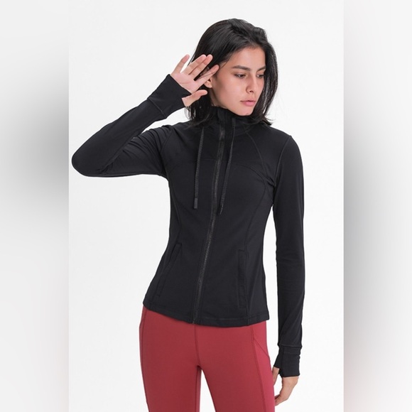 Zip Up Drawstring Detail Hooded Sports Jacket